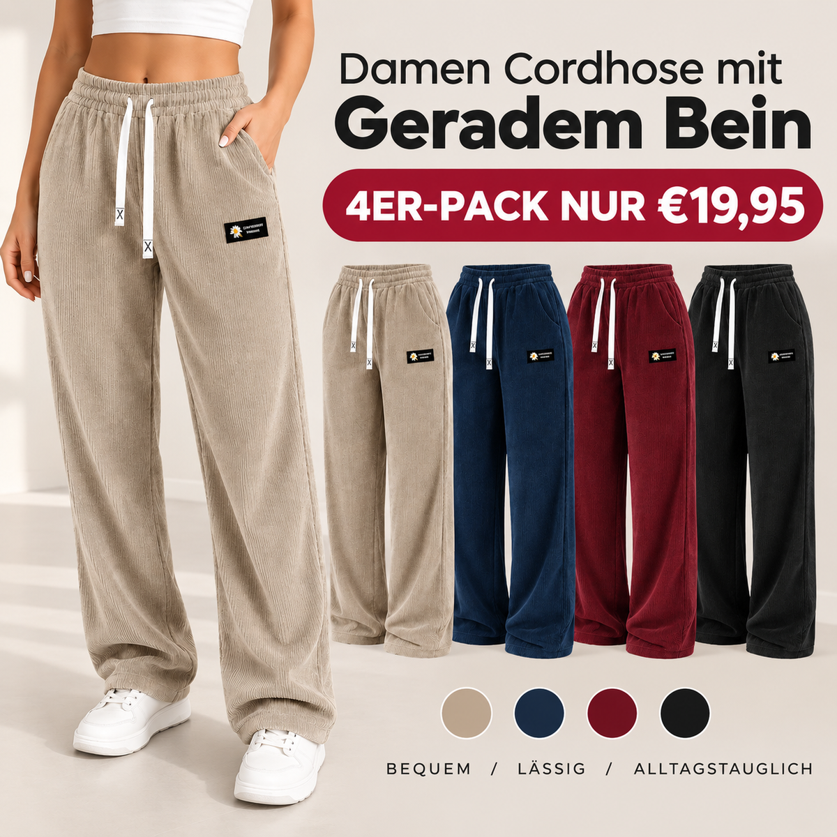 Bestseller 🏆 Einfarbige Cordhose für Damen mit geradem Bein