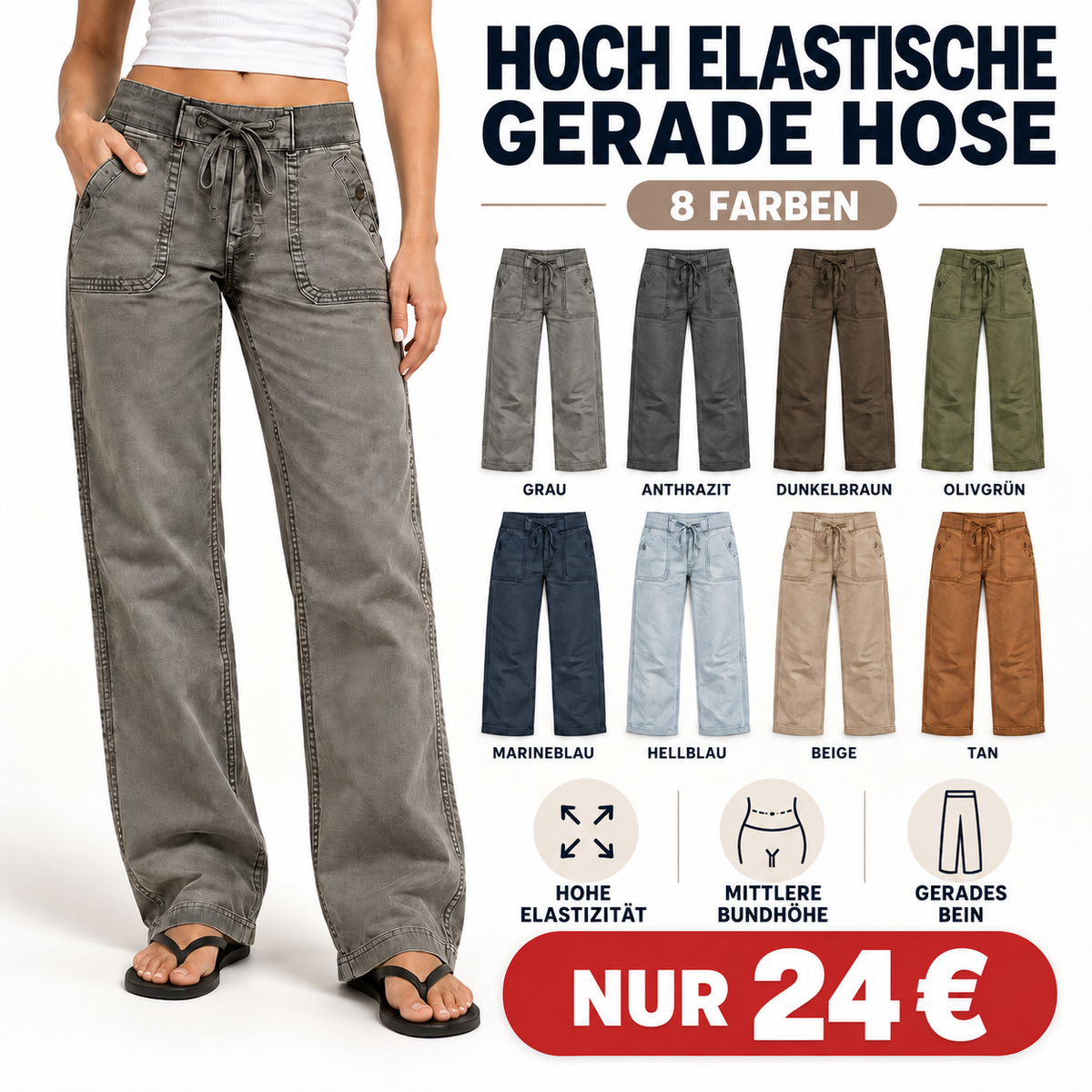 ⚡LETZTE CHANCE⚡ Damen-Hosen mit Stretch & mittlerer Leibhöhe