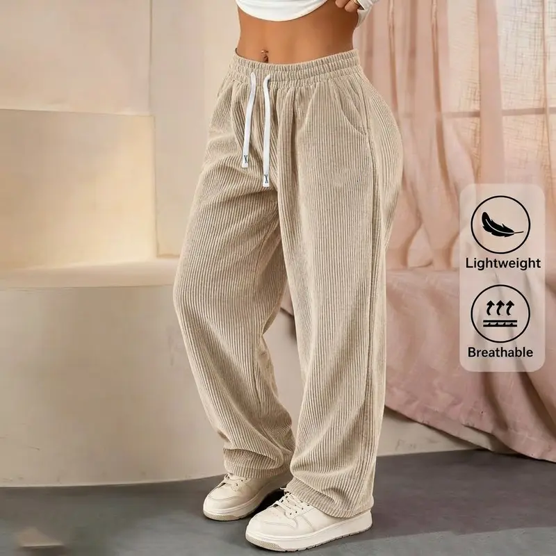 Bestseller 🏆 Einfarbige Cordhose für Damen mit geradem Bein